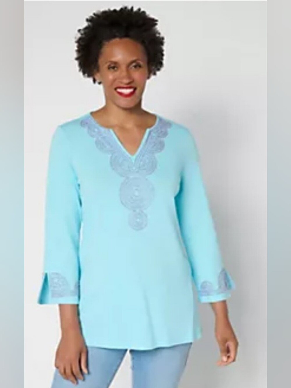Bellisma Kim Gravel Embelloshed V-Neck Tunic Top Sz Large